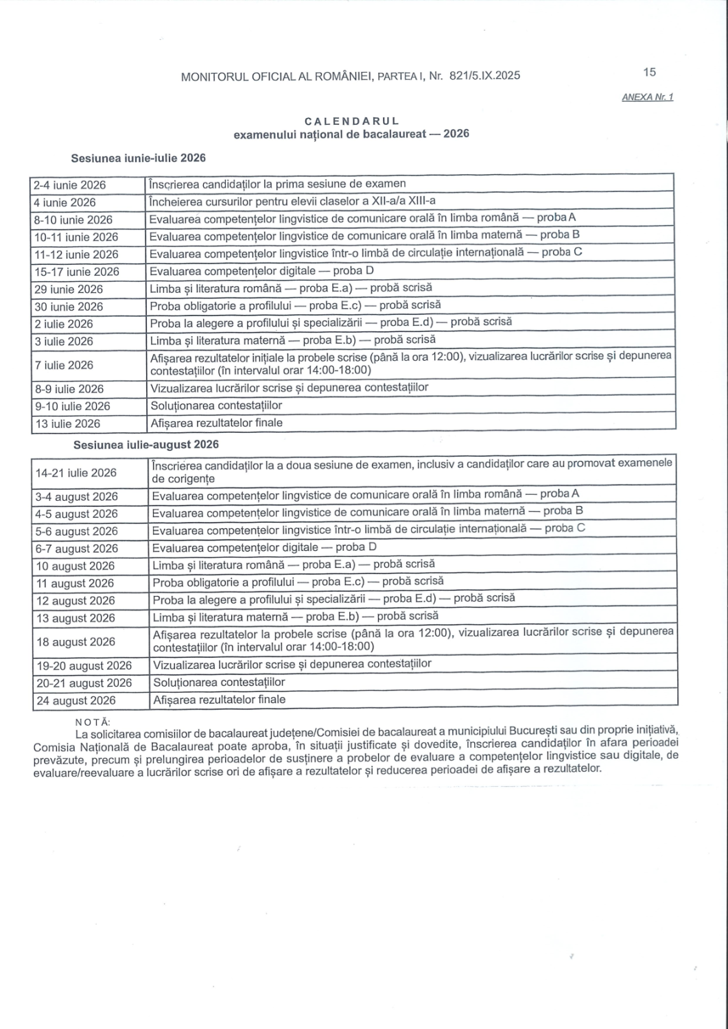 202512081055-CALENDARUL EXAMENULUI NAȚIONAL DE BACALAUREAT – 2026