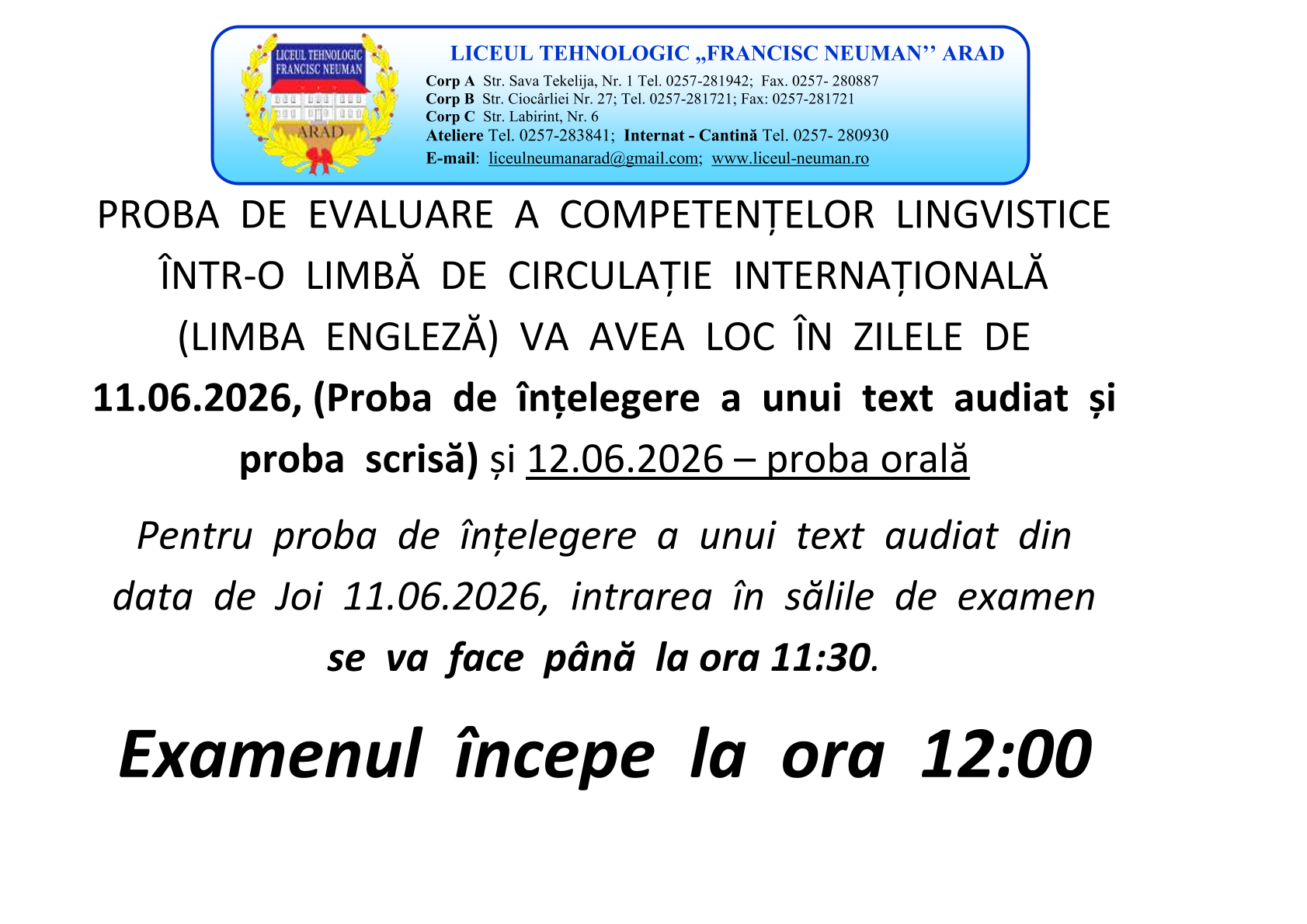 proba incepe la ora scris + oral