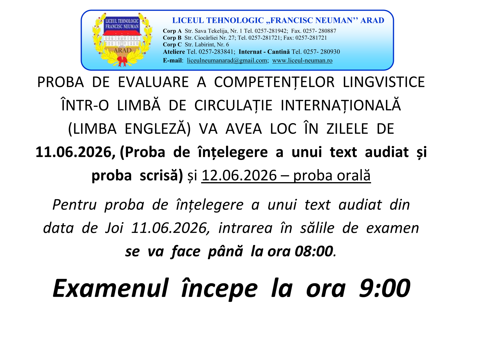 programare probă scris +oral